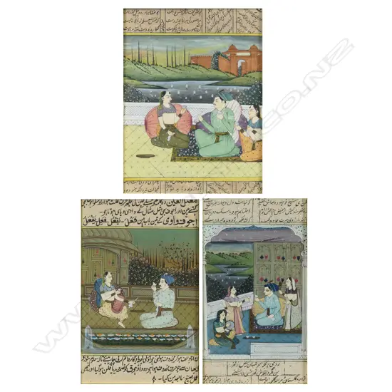 Three Indian Mughal miniature paintings