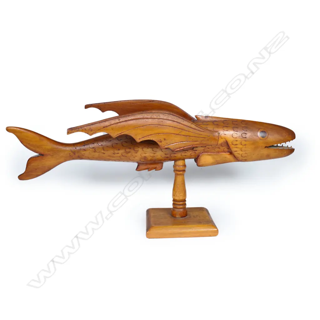 A vintage Pitcairn Island carved wood flying fish sculpture, Image 1++