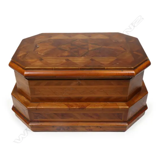A quality New Zealand native timbers inlaid trinket box,