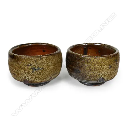A pair of Duncan Shearer anagama fired tea bowls,