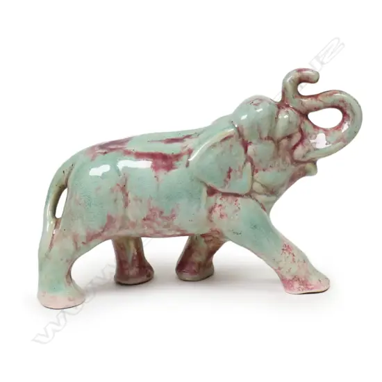 An AMBRICO (Crown Lynn) mottled glazed pottery elephant,