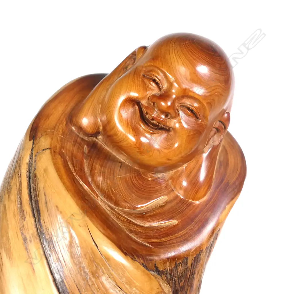 A Sichuan thuja (cliff cypress) branch with carved bust of the Maitrya Buddha, Image 1++