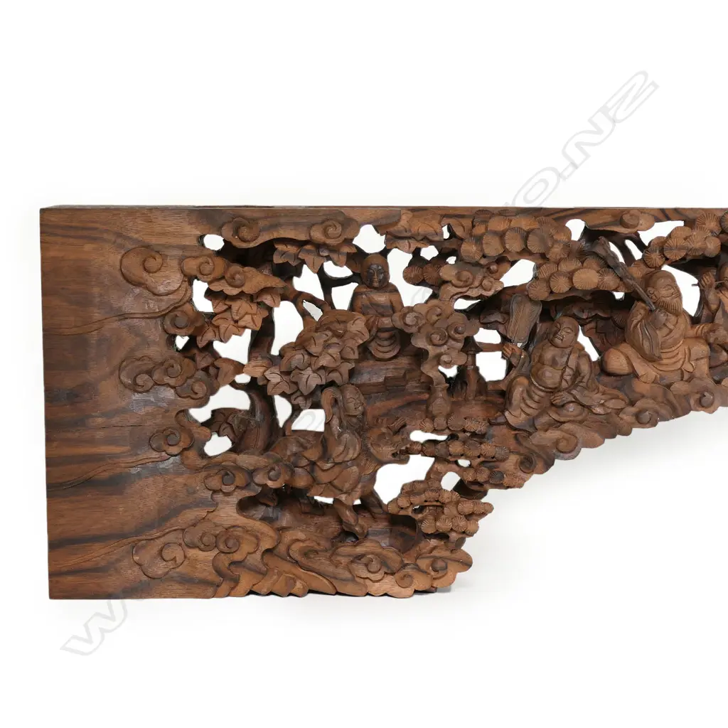A hongmu (rosewood) timber Buddhist carved arched panel, Image 1++