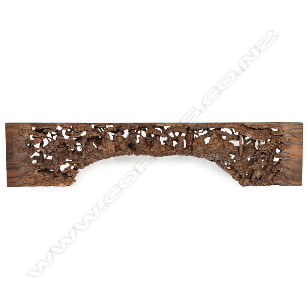 A hongmu (rosewood) timber Buddhist carved arched panel, Image 1++