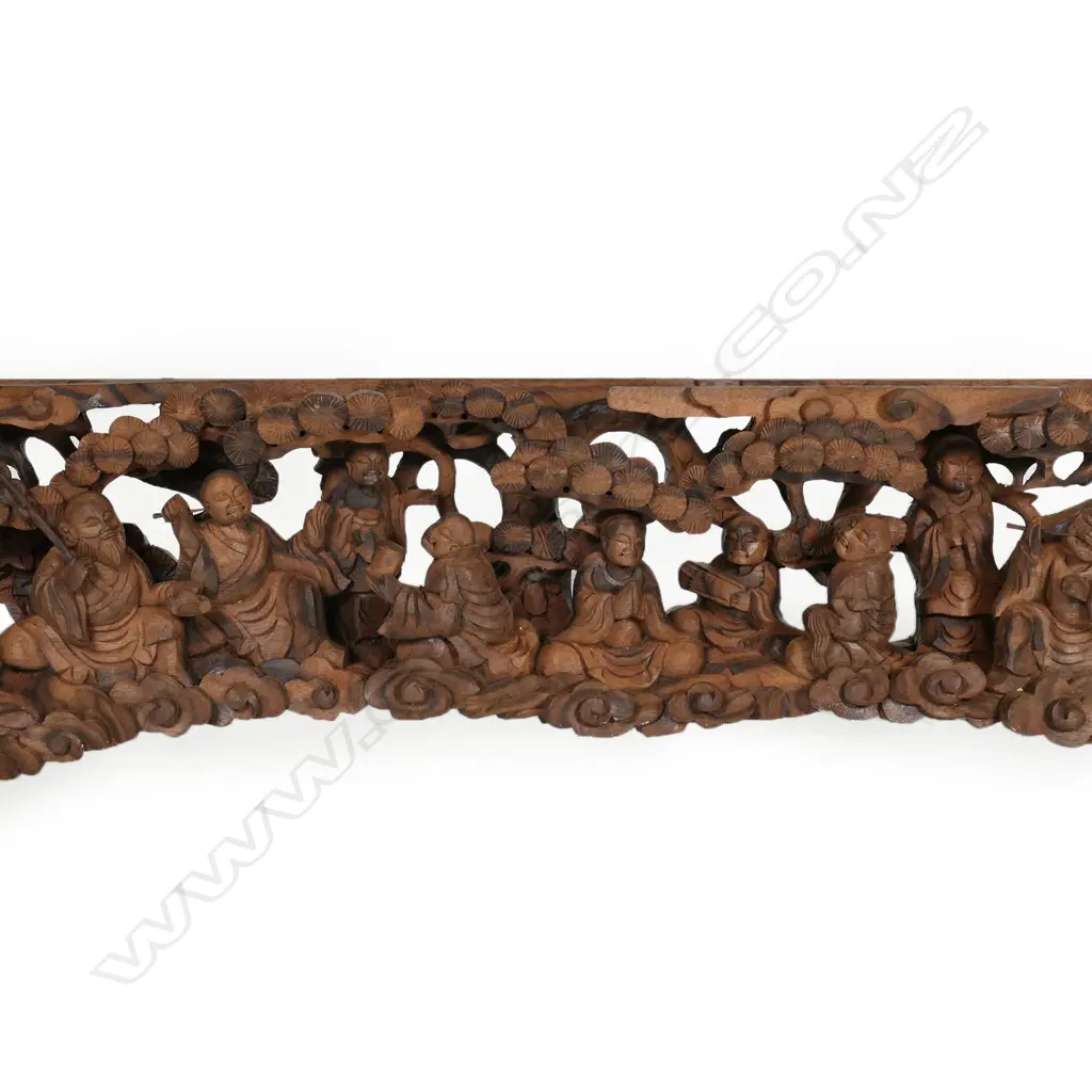 A hongmu (rosewood) timber Buddhist carved arched panel, Image 1++