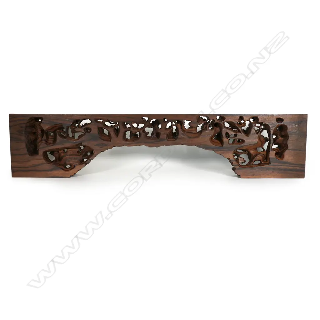 A hongmu (rosewood) timber Buddhist carved arched panel, Image 1++