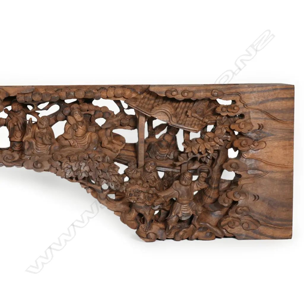 A hongmu (rosewood) timber Buddhist carved arched panel, Image 1++