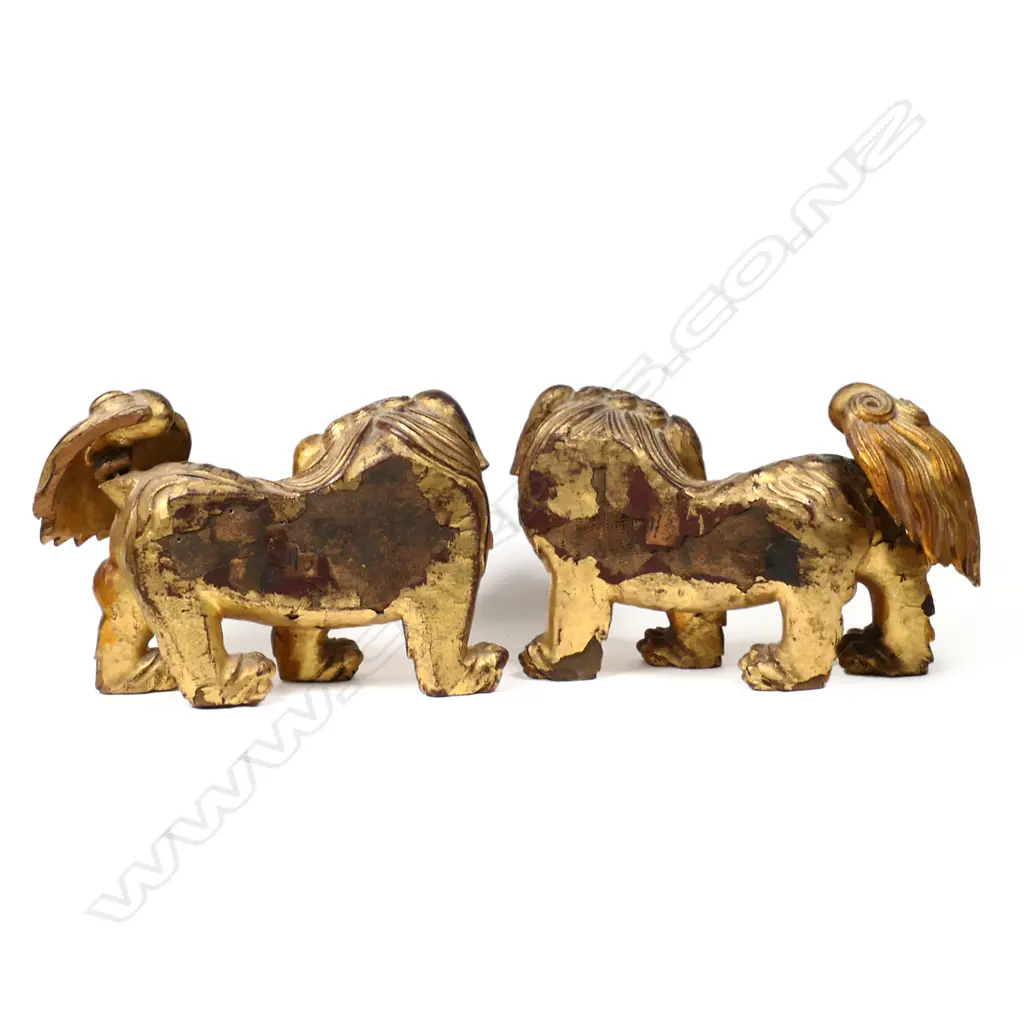 A pair of gilded wood Chinese Fu dogs, Image 1++