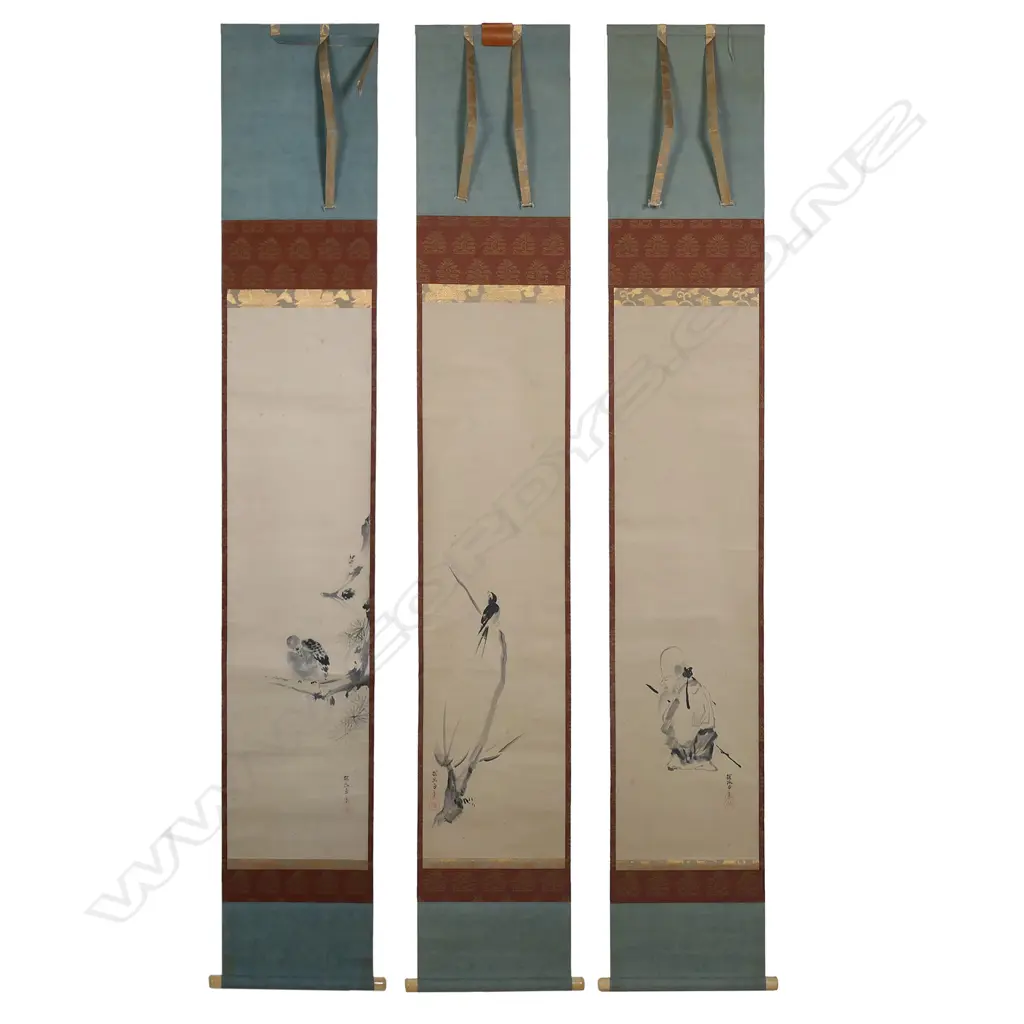 An old Chinese shui-me 水墨 watercolour triptych, Image 1++