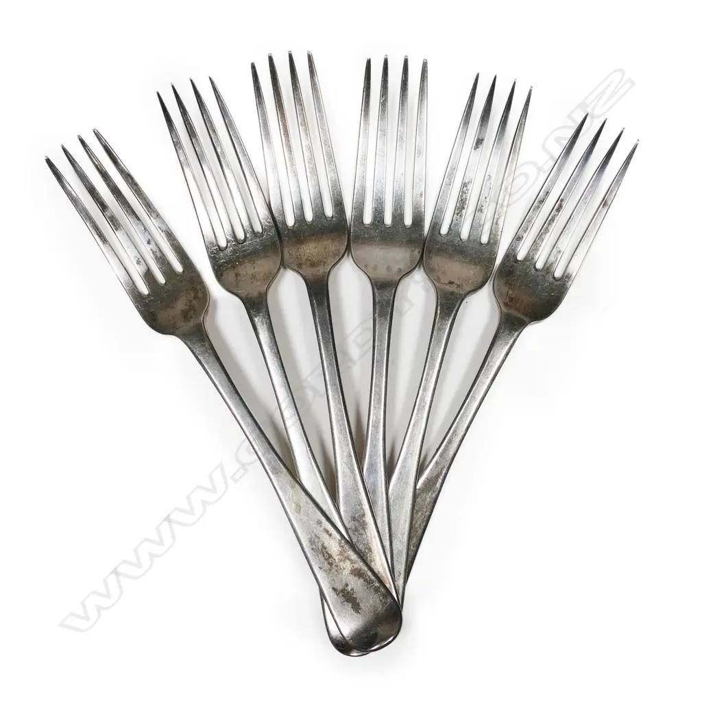 Six William IV silver dinner forks, Image 1++