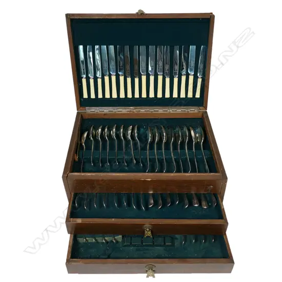 A mid 20thC Old English rat tail Georgian revival silver cutlery service,