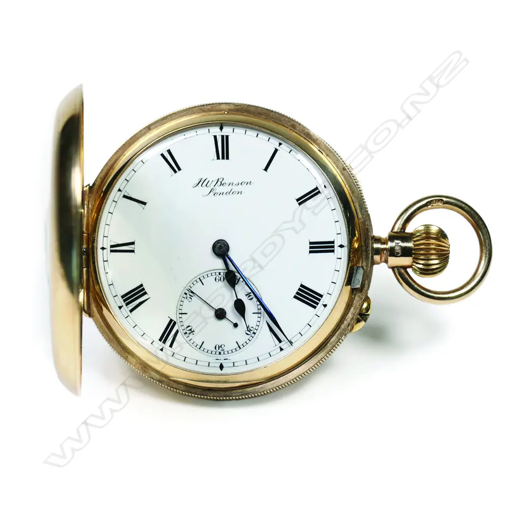 A 9ct gold half hunter pocket watch, by J. W Benson, Ludgate Hill, London, Image 1++
