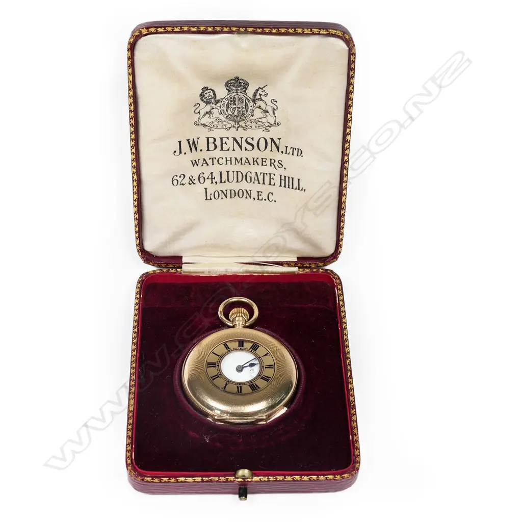 A 9ct gold half hunter pocket watch, by J. W Benson, Ludgate Hill, London, Image 1++