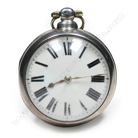 An antique silver pair case watch by Samuel Sharpe, Retford