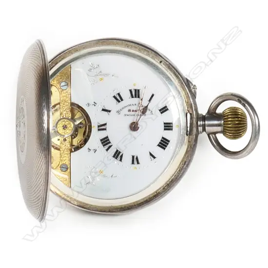 An early 20thC silver Hebdomas 8-day hunter pocket watch,