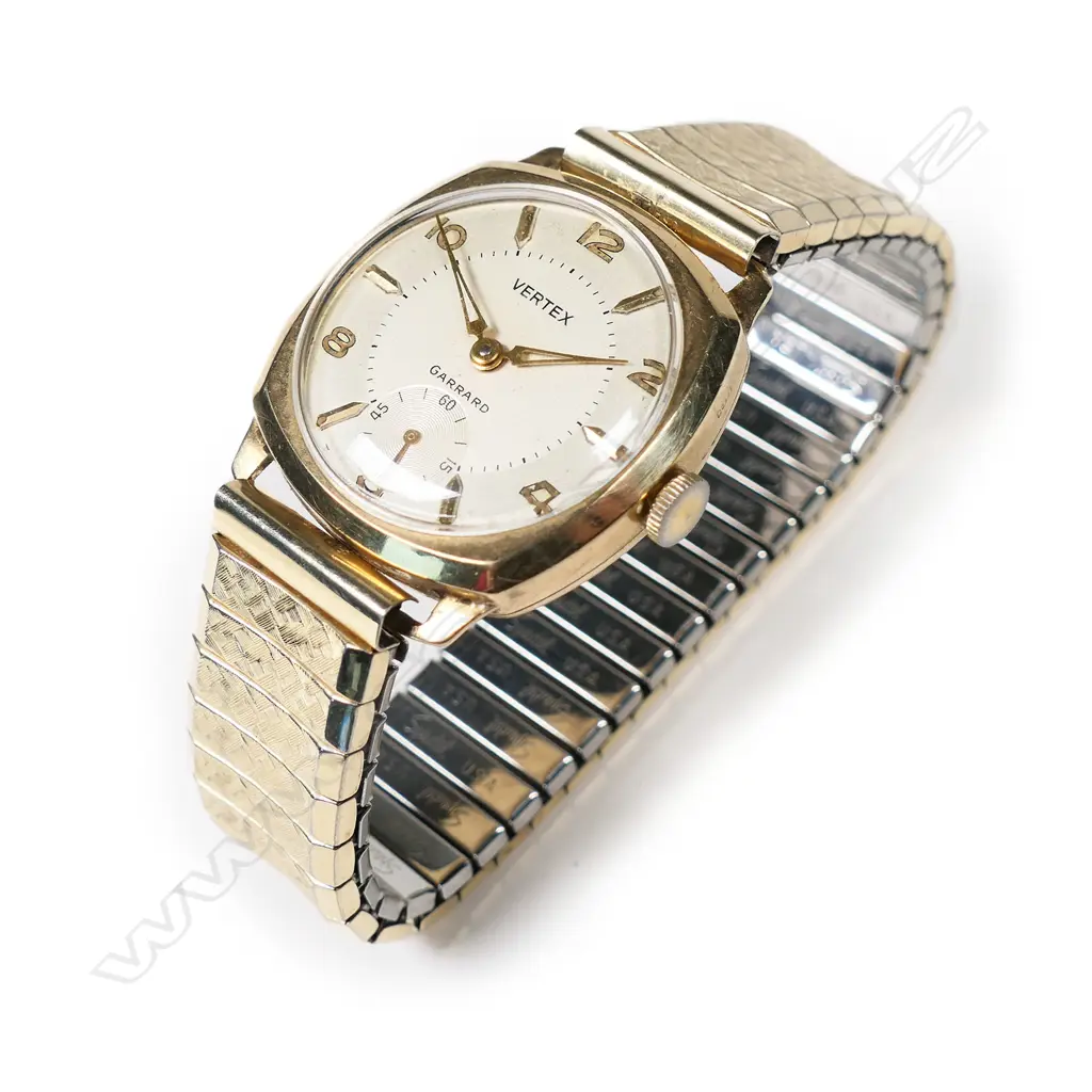 A Vertex 'Revue' 9ct gold cased wristwatch retailed by Garrard's Image 1++