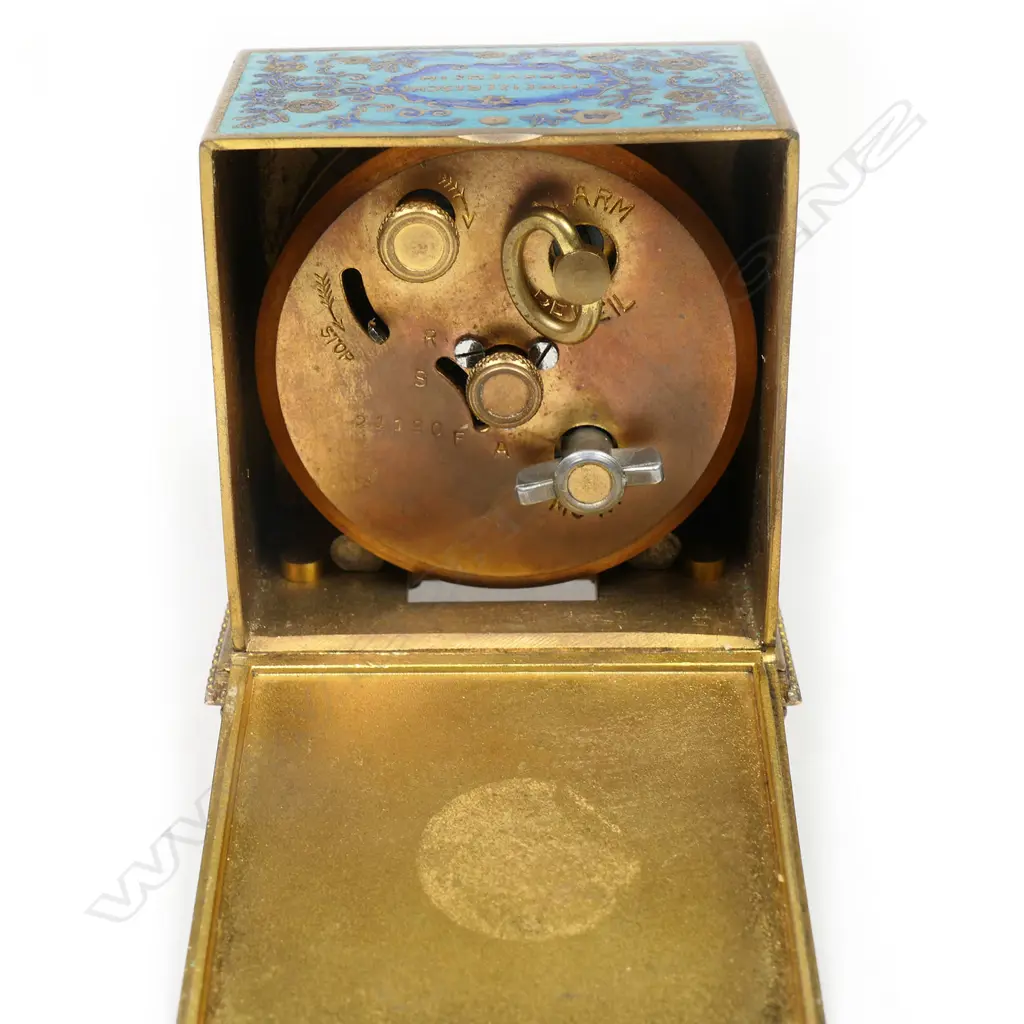 A c.1900  Swiss Zenith champlevé enamel cased miniature clock, Image 1++