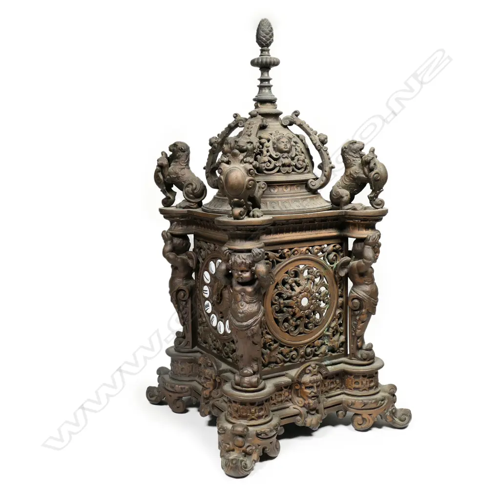 A fancy 19thC European bronzed spelter bracket clock, Image 1++