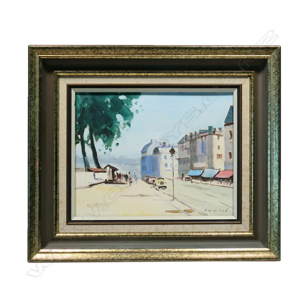 Robert B Watson (1911-2003), "Left Bank, Paris, (The Book Stall)', oil on board, signed, entitled verso. 190 x 240mm. Image 1++