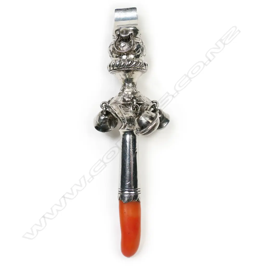 A Victorian silver and coral baby rattle, Image 1++