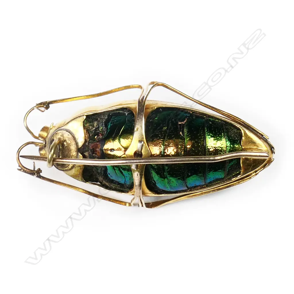 A vintage 14ct gold scarab beetle brooch, Image 1++