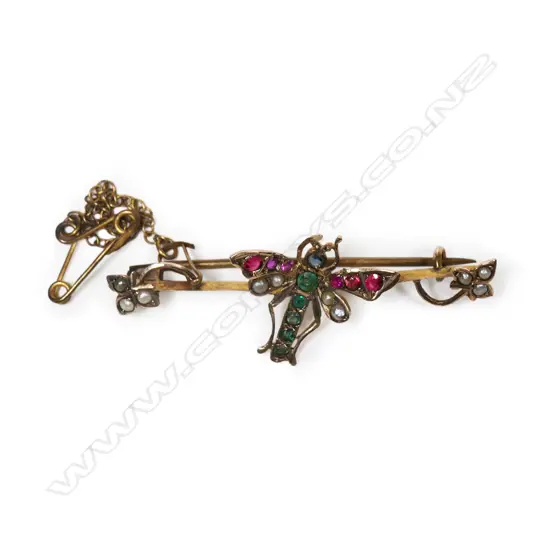 An Edwardian 9ct gold gem set insect brooch,