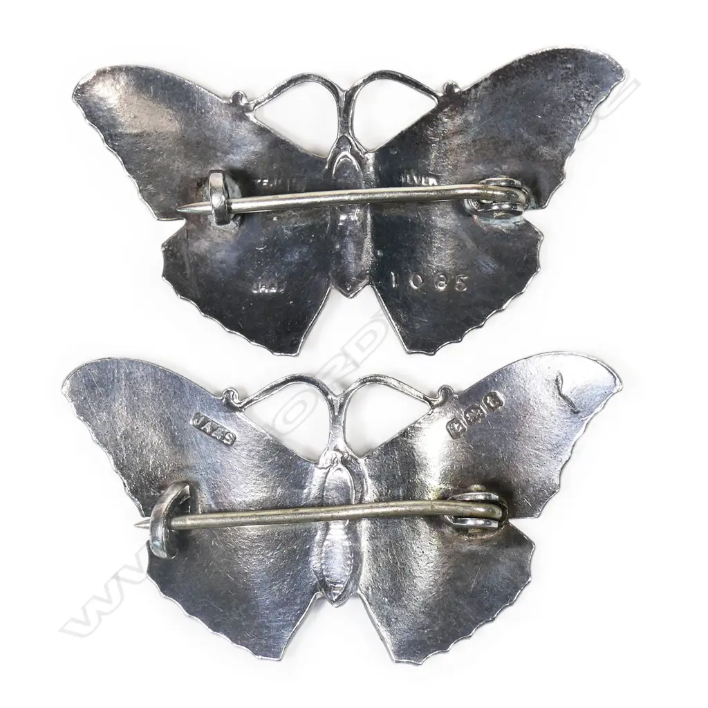 Two vintage silver and enamel butterfly brooches, Image 1++