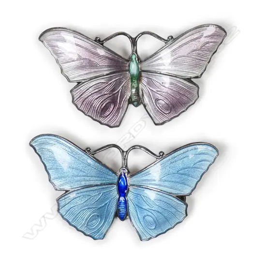 Two vintage silver and enamel butterfly brooches,