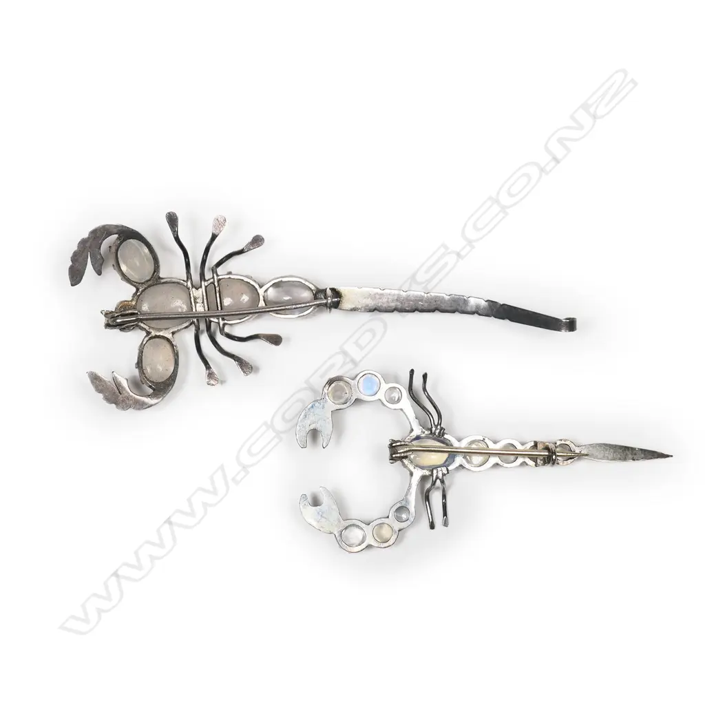 Two vintage silver and moonstone scorpion brooches, Image 1++