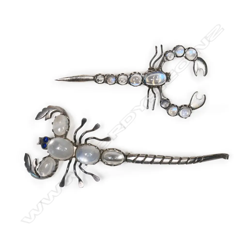 Two vintage silver and moonstone scorpion brooches, Image 1++
