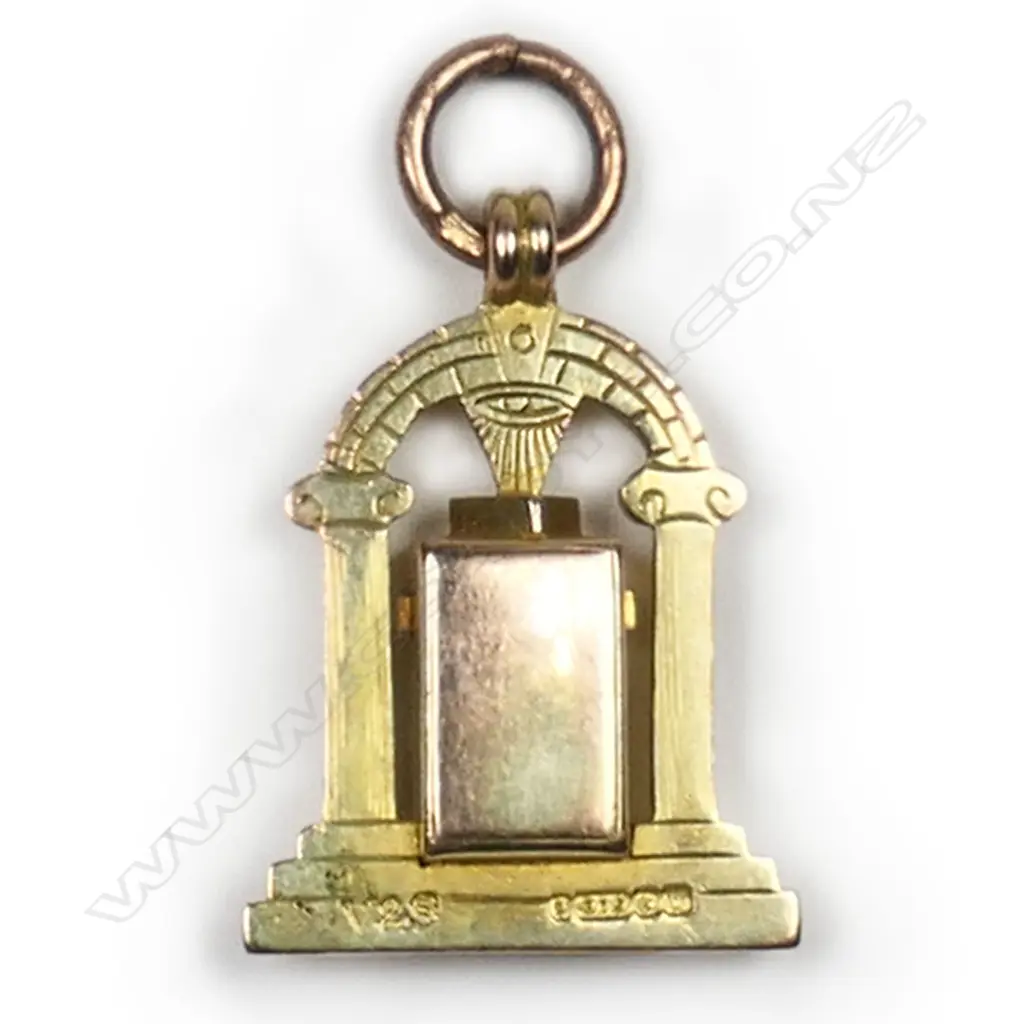 ANTIQUE 9ct. GOLD MASONIC FOB UNFOLDING TABLET LOCKET PENDANT, Image 1++