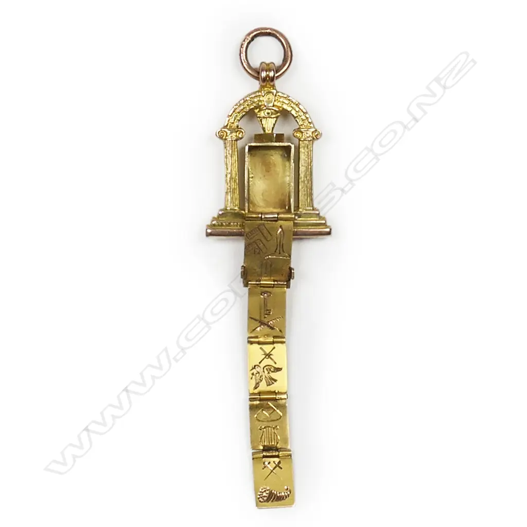 ANTIQUE 9ct. GOLD MASONIC FOB UNFOLDING TABLET LOCKET PENDANT, Image 1++