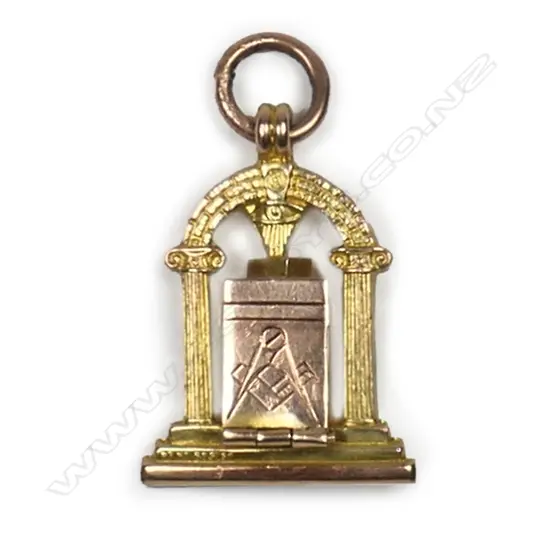 ANTIQUE 9ct. GOLD MASONIC FOB UNFOLDING TABLET LOCKET PENDANT,