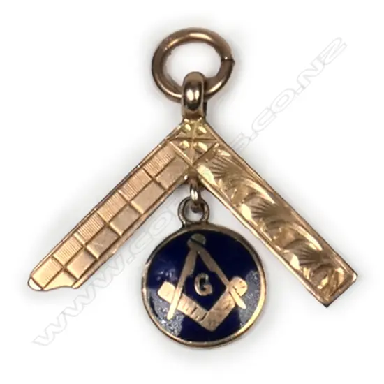 An early 20thC 9ct rose gold and enamel masonic fob pendant,
