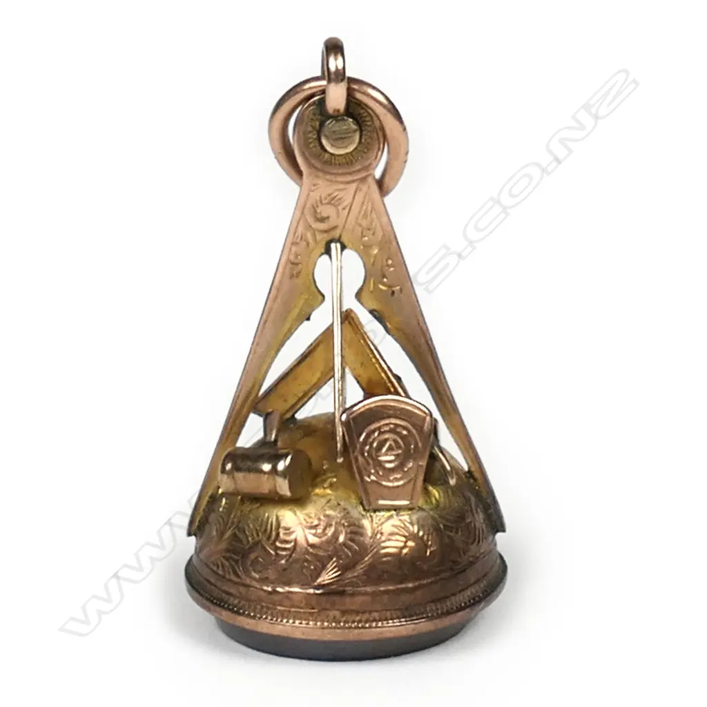 A c.1900  Masonic 9ct rose gold, half orb fob pendant, Image 1++