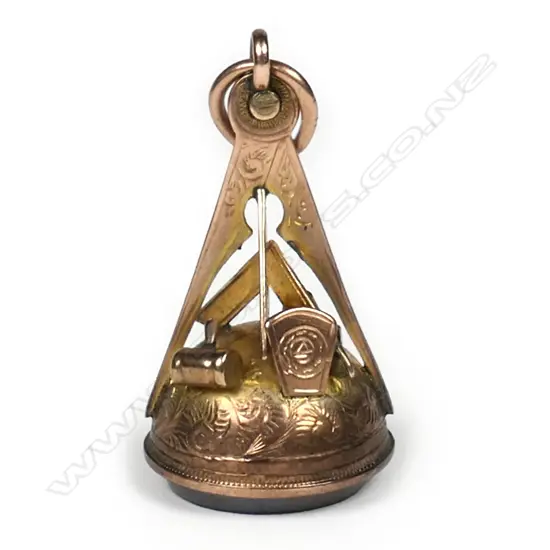 A c.1900  Masonic 9ct rose gold, half orb fob pendant,