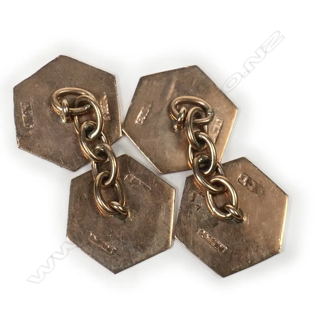 A pair of vintage 9ct rose gold Masonic engraved cufflinks, Image 1++