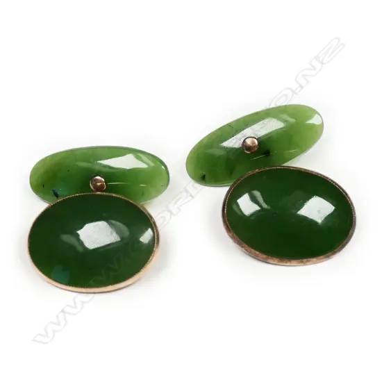 A pair of 9ct rose gold and nephrite cufflinks,