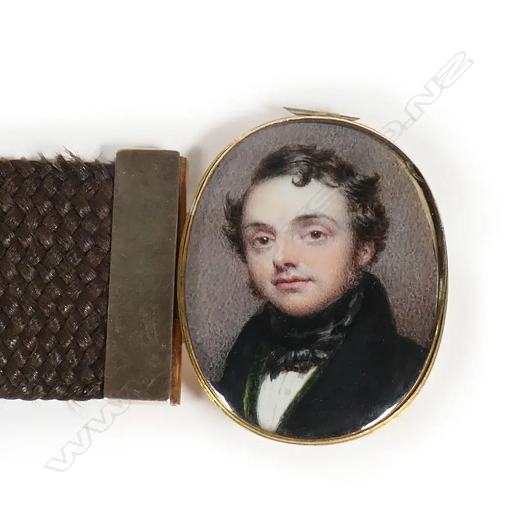 An outstanding Georgian memorial bracelet set with a gold locket portrait miniature Image 1++