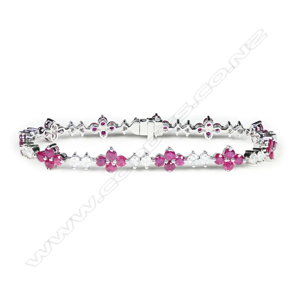 A 14ct white gold, ruby and diamond bracelet, Image 1++