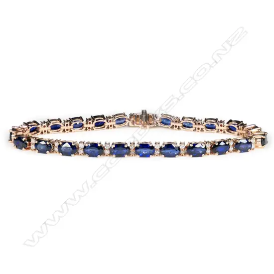 A 14ct rose gold, sapphire and diamond line bracelet,