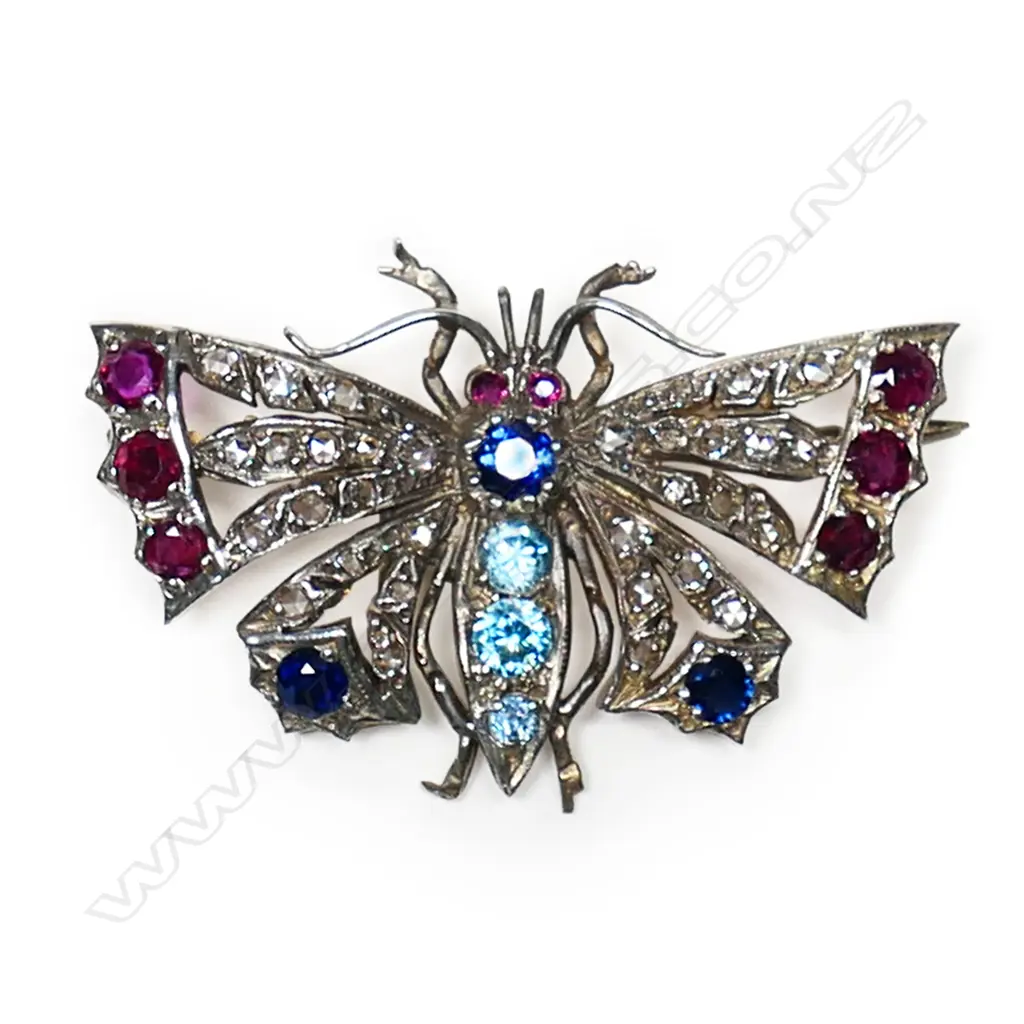 A good c.1900  gold, silver, precious and semi-precious stone set butterfly brooch, Image 1++