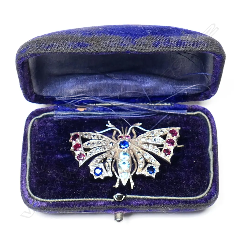 A good c.1900  gold, silver, precious and semi-precious stone set butterfly brooch, Image 1++