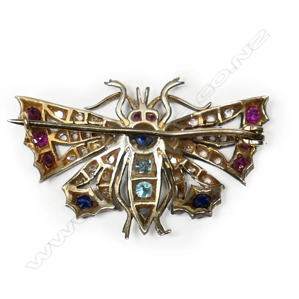 A good c.1900  gold, silver, precious and semi-precious stone set butterfly brooch, Image 1++