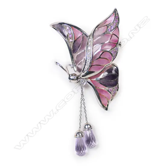 A Scottish silver enamel and diamond set butterfly,