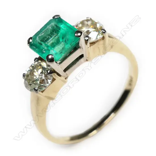 A 14ct gold, emerald and diamond ring,