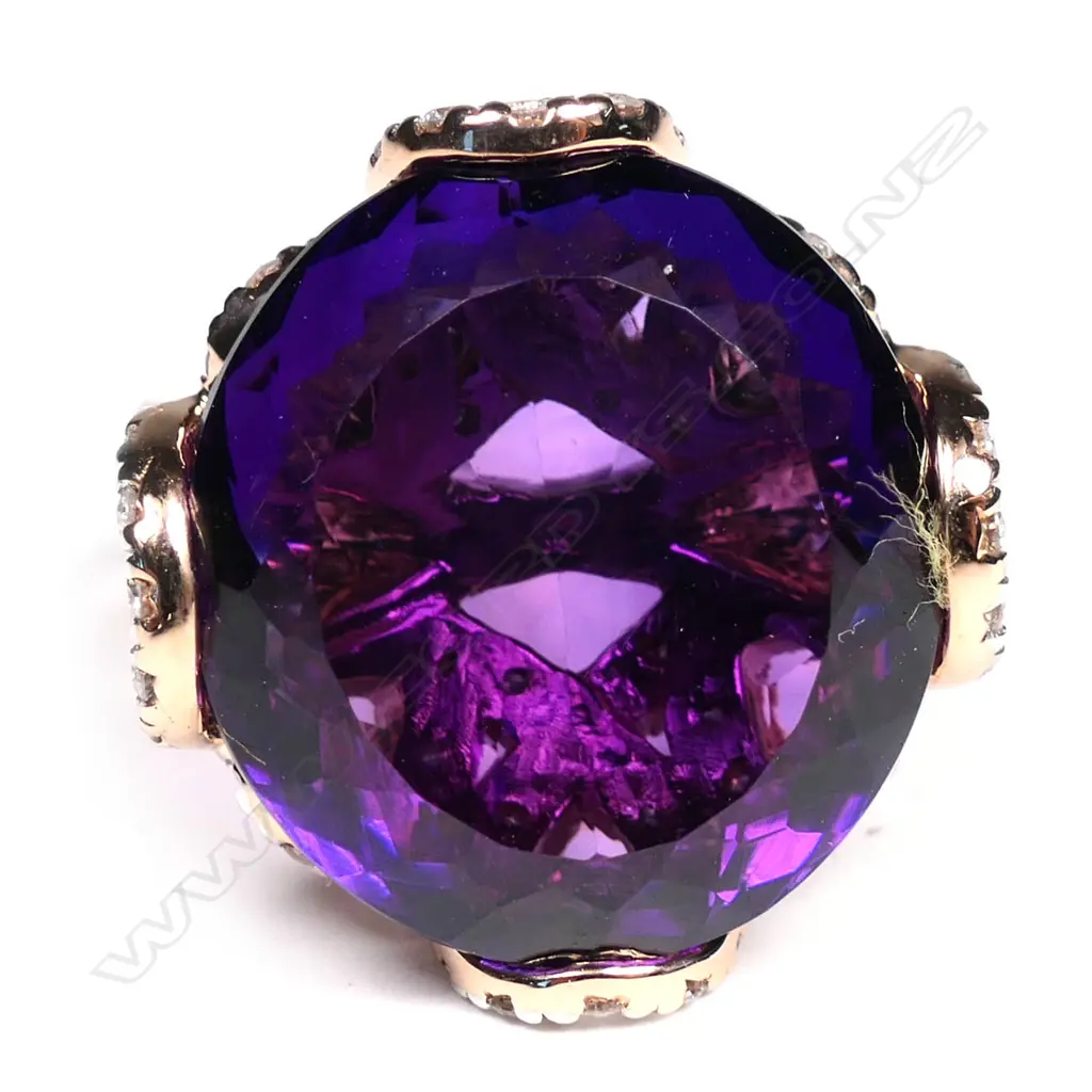 A 14ct rose gold, amethyst and diamond cocktail ring, Image 1++