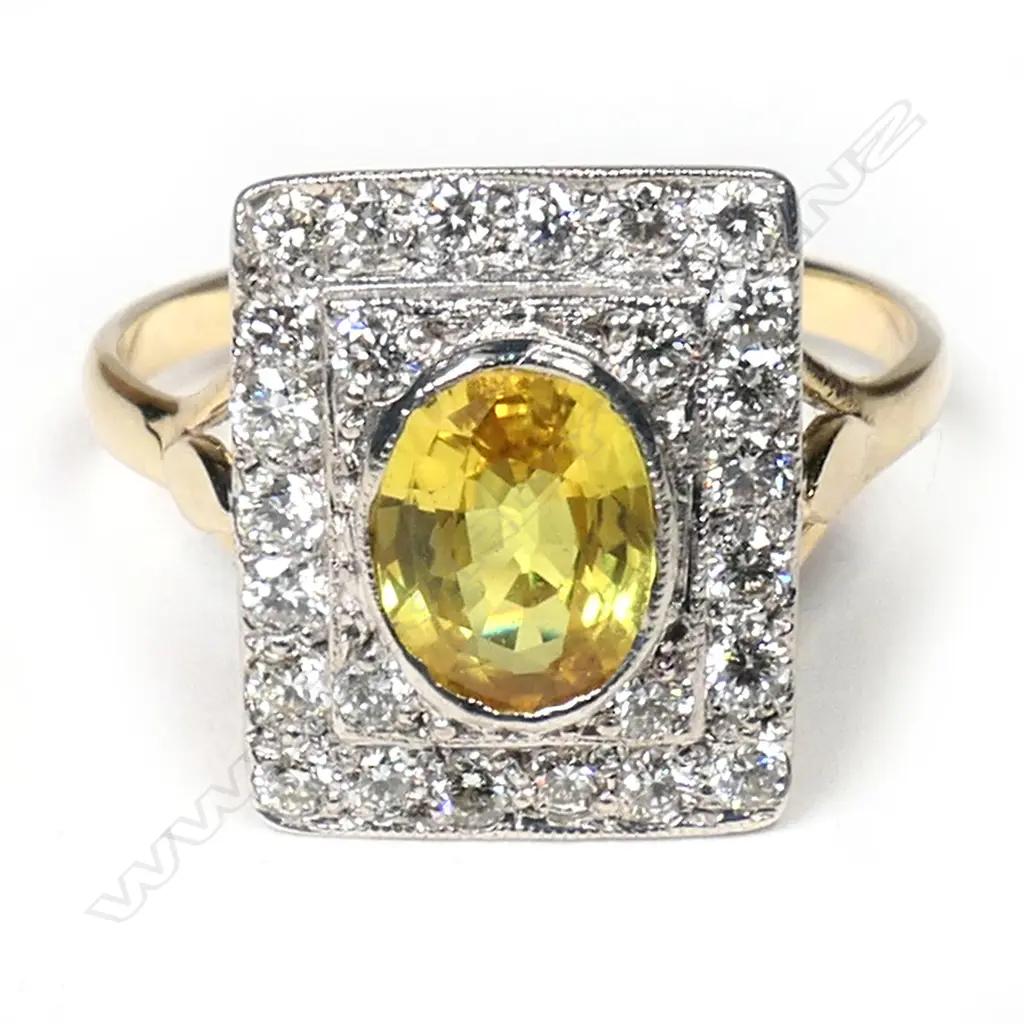 An 18ct Art Deco style yellow sapphire and diamond ring, Image 1++