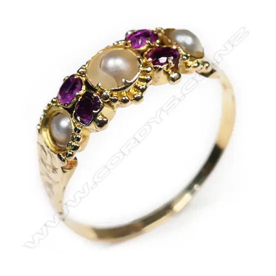 An antique 18ct gold ruby and diamond ring,