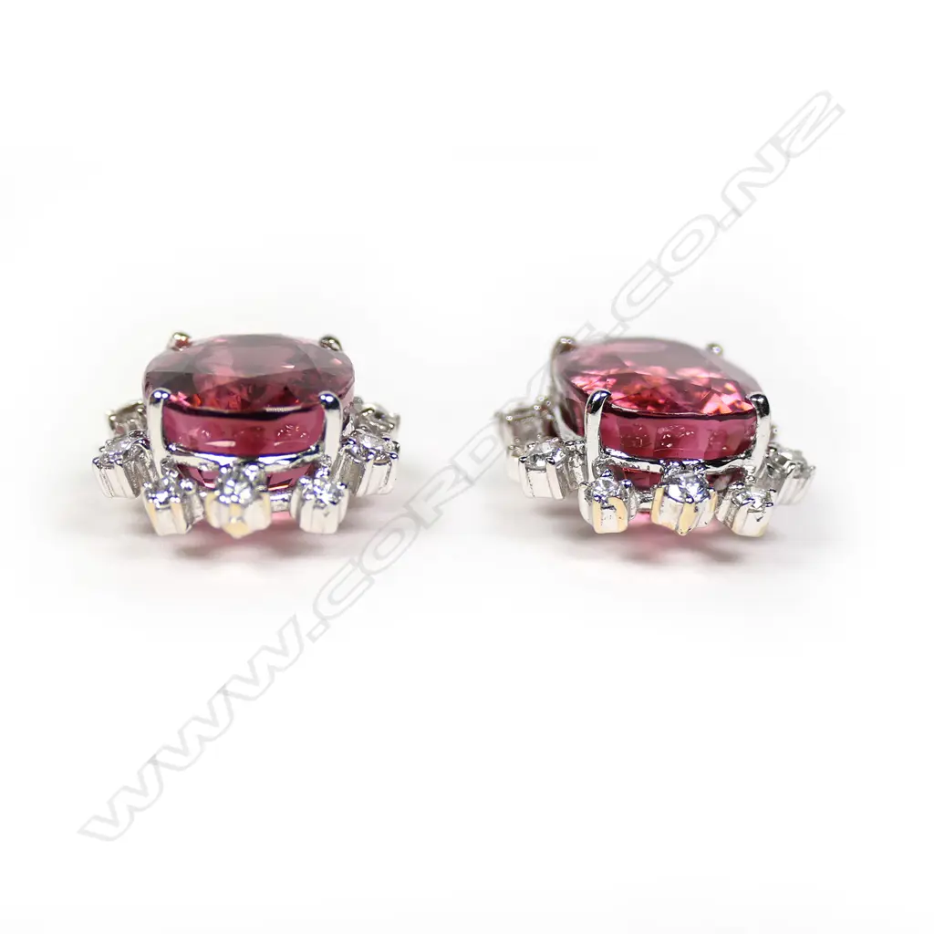 A pair of 18ct white gold, diamond and tourmaline earrings, Image 1++